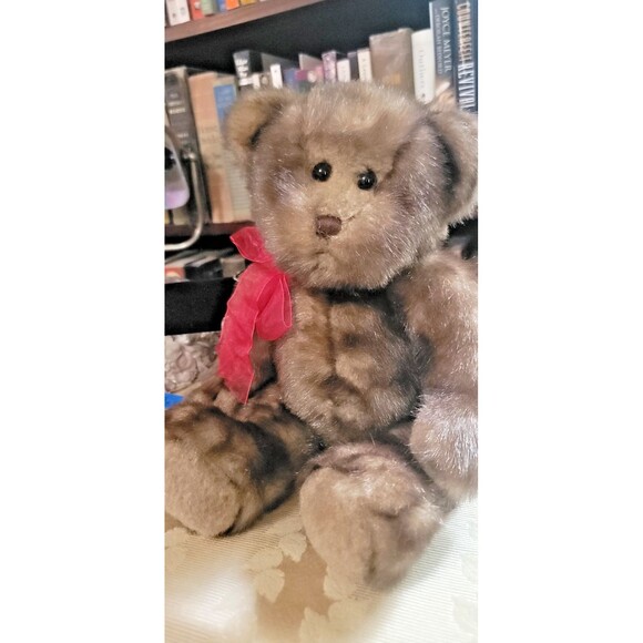 Gund Teddy Bear Mink faux fur PLUSH MINT condition 16" Soft minky fur Gund w Red - Picture 1 of 12
